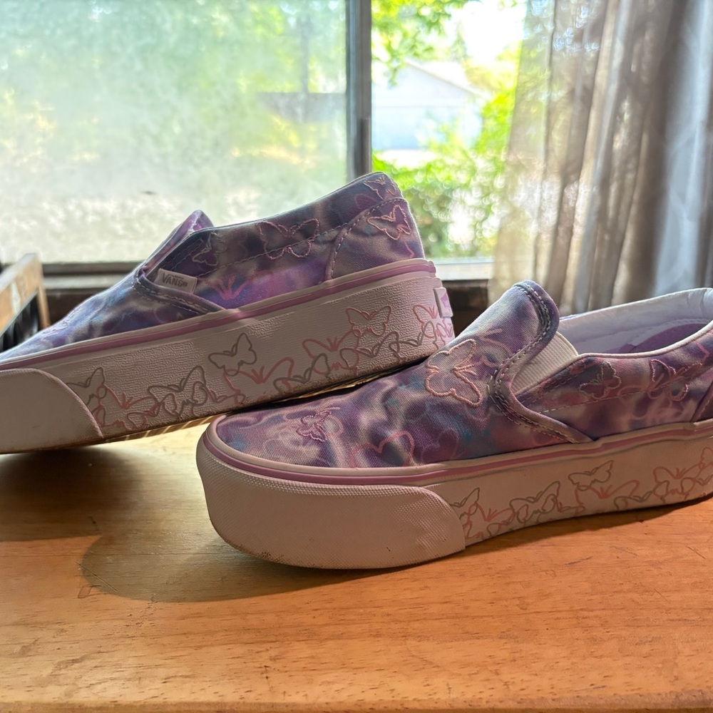 Vans Purple Butterfly Platform Slip-Ons